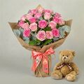 20 Bali Pink Rose Bunch And Teddy