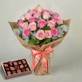 20 Pink Roses Bunch With Chocolates