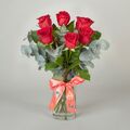6 Red Roses With Vase