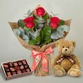 3 Bali Roses + Teddy Bear + Chocolates