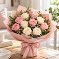 12 cream and pink roses