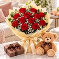 12 red roses with teddy and chocolates