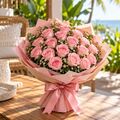 20 pink roses in a bunch