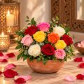 12 mixed roses in a pot
