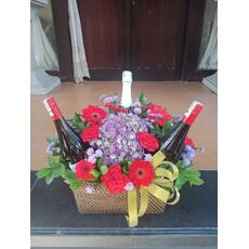 Bottles Of Red, White & Sparkling With Flowers life