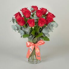 12 Bali Red Roses With Vase