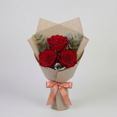 3 Wrapped Bali Red Roses