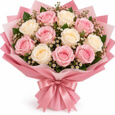 12 cream and pink roses