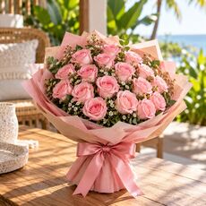20 pink roses in a bunch
