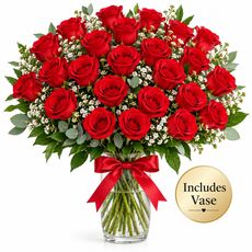 24 red roses in a vase