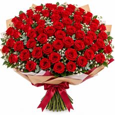 60 red roses in a bunch