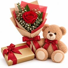 single red rose teddy and chocolatesbali