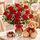 12 red roses, vase, teddy, chocolates