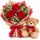 3 red roses teddy