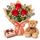 red roses teddy bear and chocolates