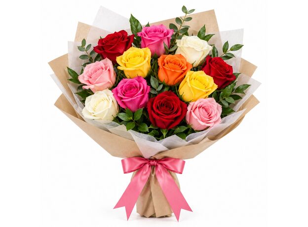 12 mixed roses