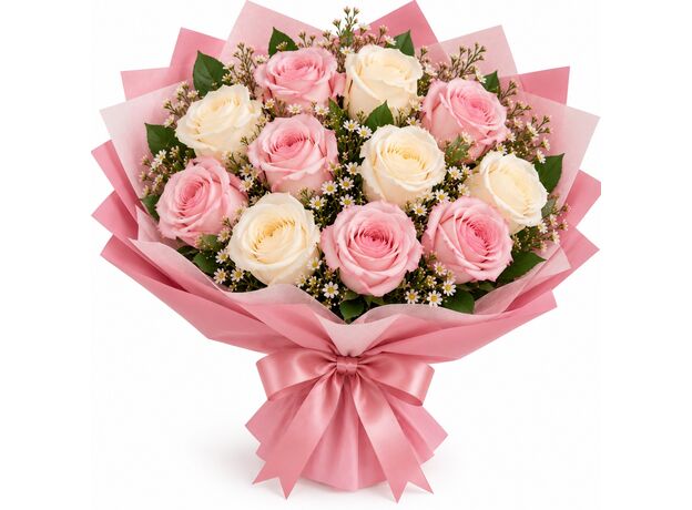 12 cream and pink roses